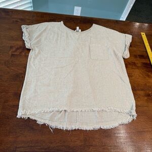 Umgee Cream Short Sleeve blouse Top size large linen blend